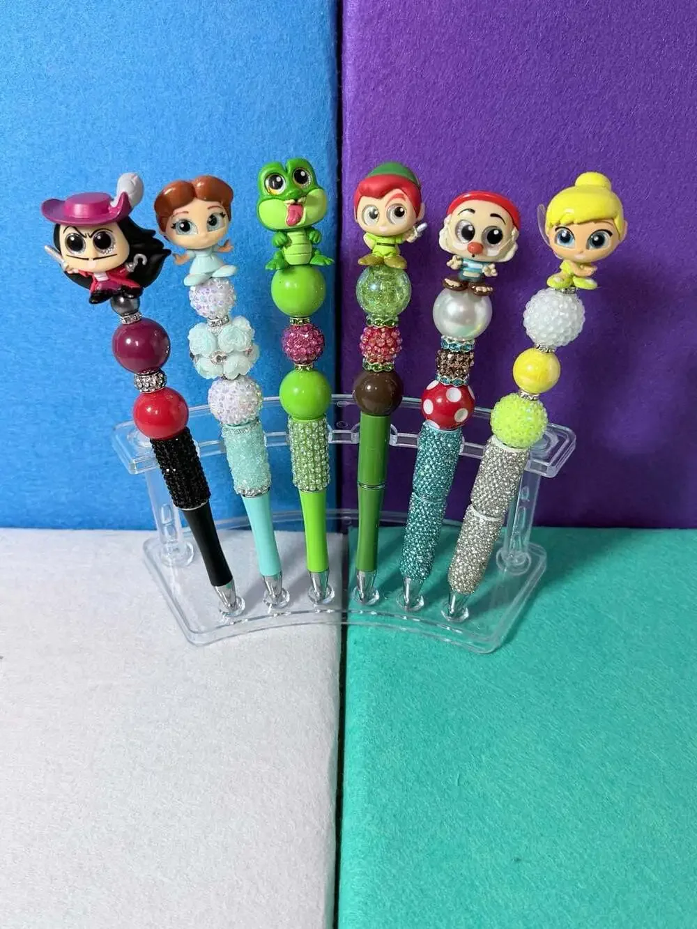Set of 6 Disney Doorable Peter Pan Beaded Pens - Custom By The Enchanted Hoosier